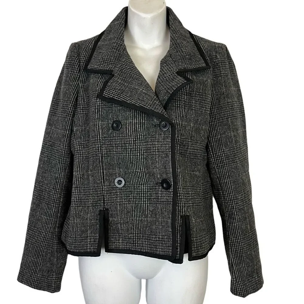 ATHENA MARIE Gray Academia Double Breast Plaid Wool Blend Jacket Suit Preppy M